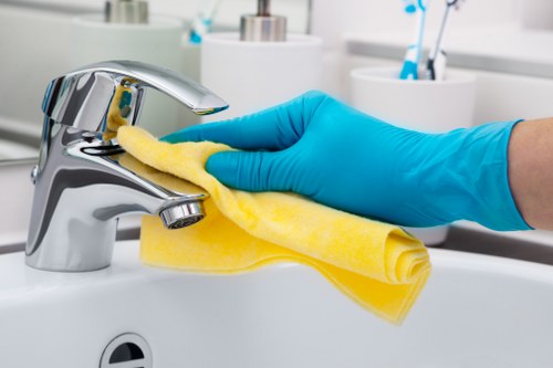Technician performing sofa cleaning in Brentford on a living room couch